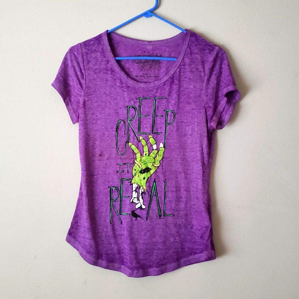 Halloween Creep It Real Zombie Hand Purple Tee